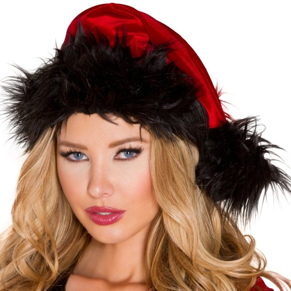 Bad Santa Hat Red Velvet with Black Fur Trim - Picture 1 of 2